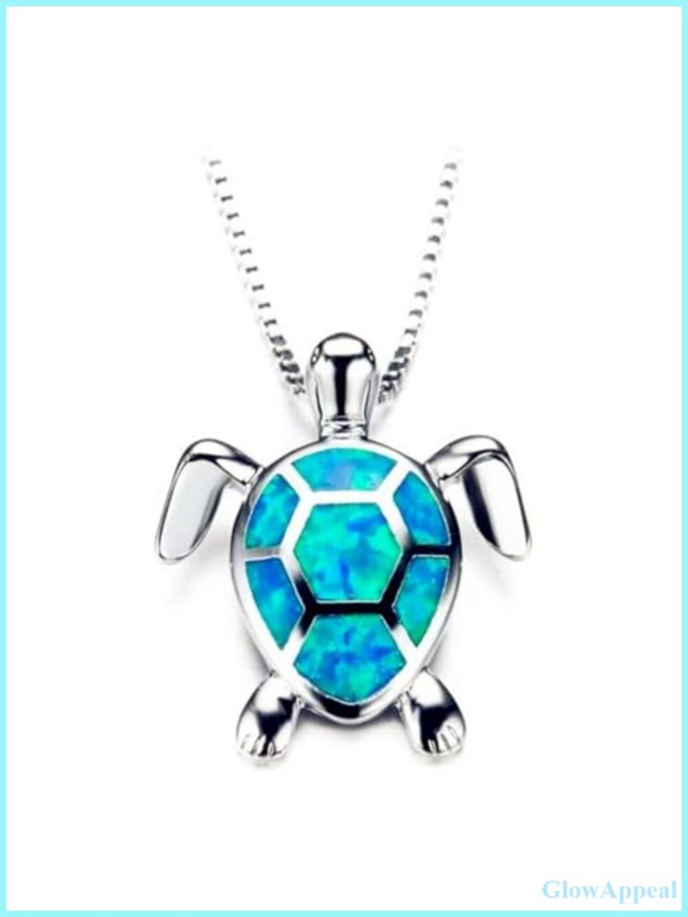 Sea Turtle Opal Pendant Necklace Silver Plated Created Opal Animal Jewelry Gift